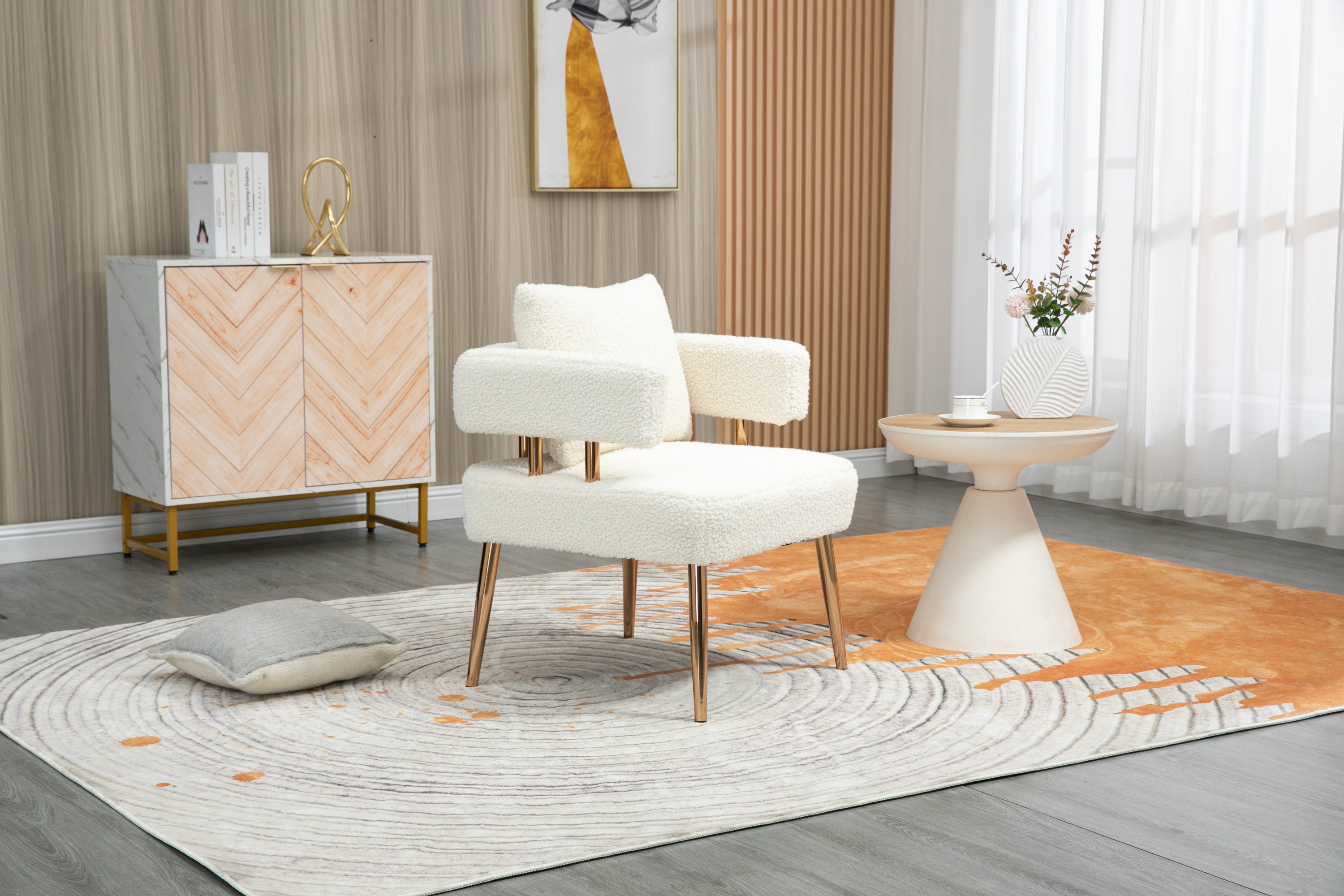 Accent Chair with Golden Feet - White Teddy
