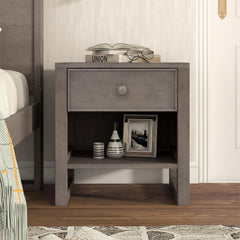Wooden Nightstand with a Drawer and an Open Storage - Antique Gray
