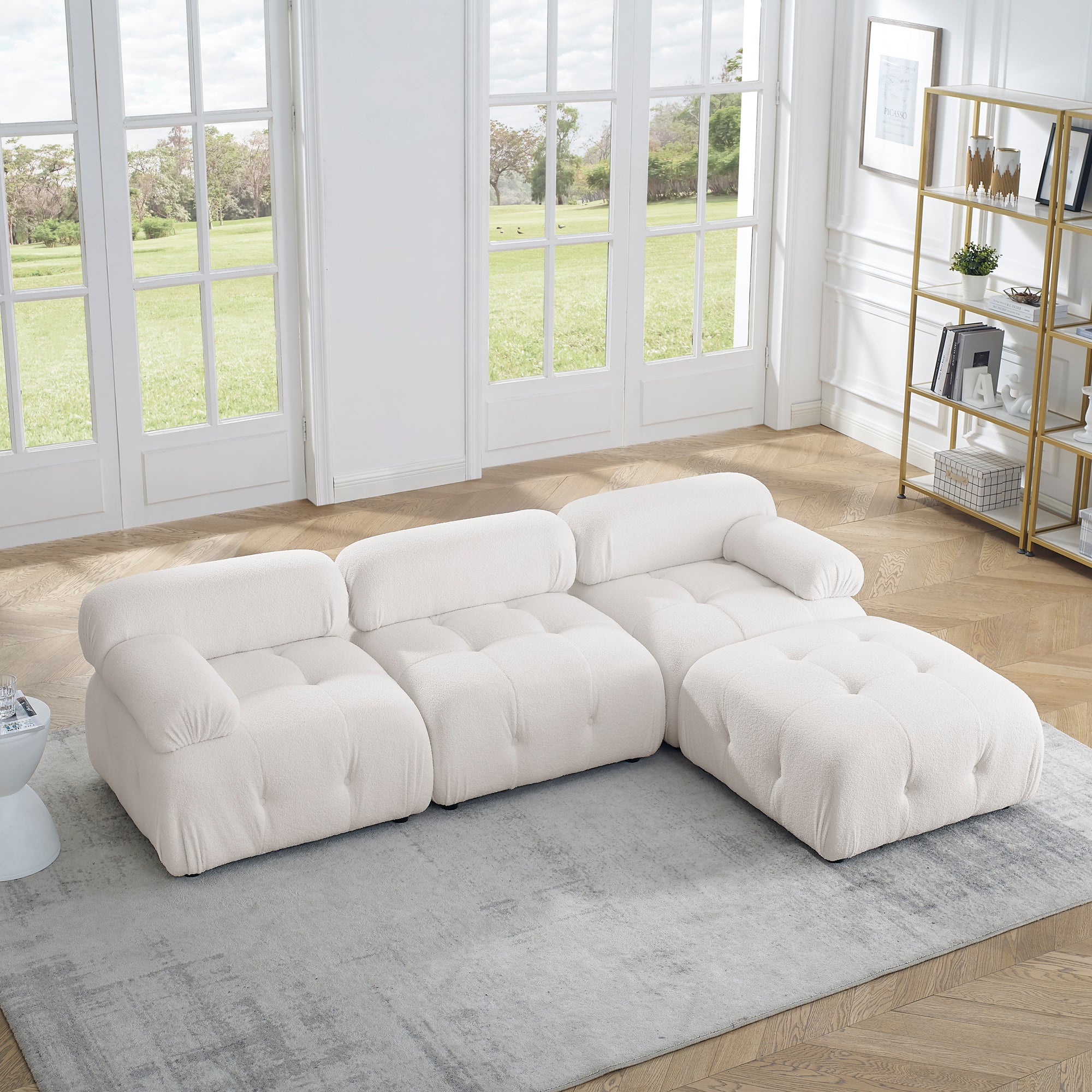 Modular Sectional Sofa, Button Tufted Designed and DIY Combination,L Shaped Couch with Reversible Ottoman - Ivory Teddy Fabric