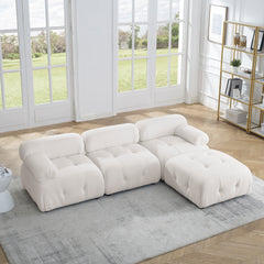 Modular Sectional Sofa, Button Tufted Designed and DIY Combination,L Shaped Couch with Reversible Ottoman - Ivory Teddy Fabric