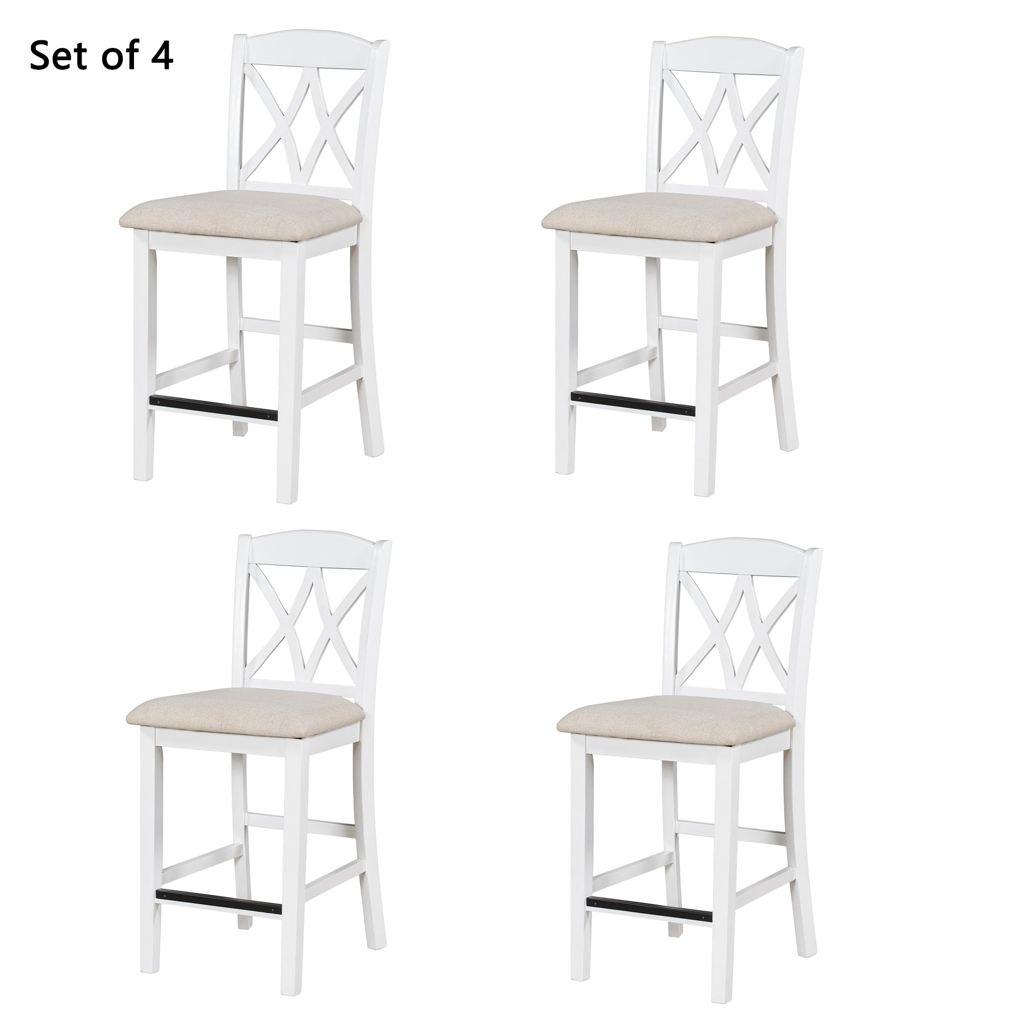 Counter Height Wood Upholstered Dining Chairs with Cross Backs (Set of 4) - White+Beige