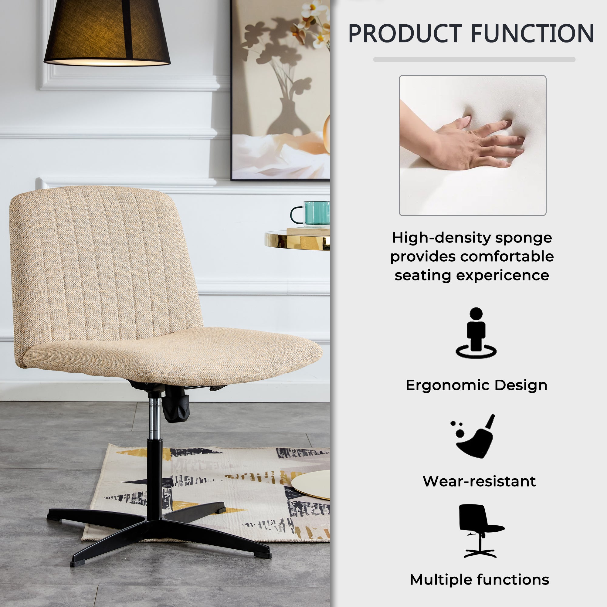 Chair Office Chair Adjustable 360 ° Swivel Cushion Chair With Black Foot - Beige