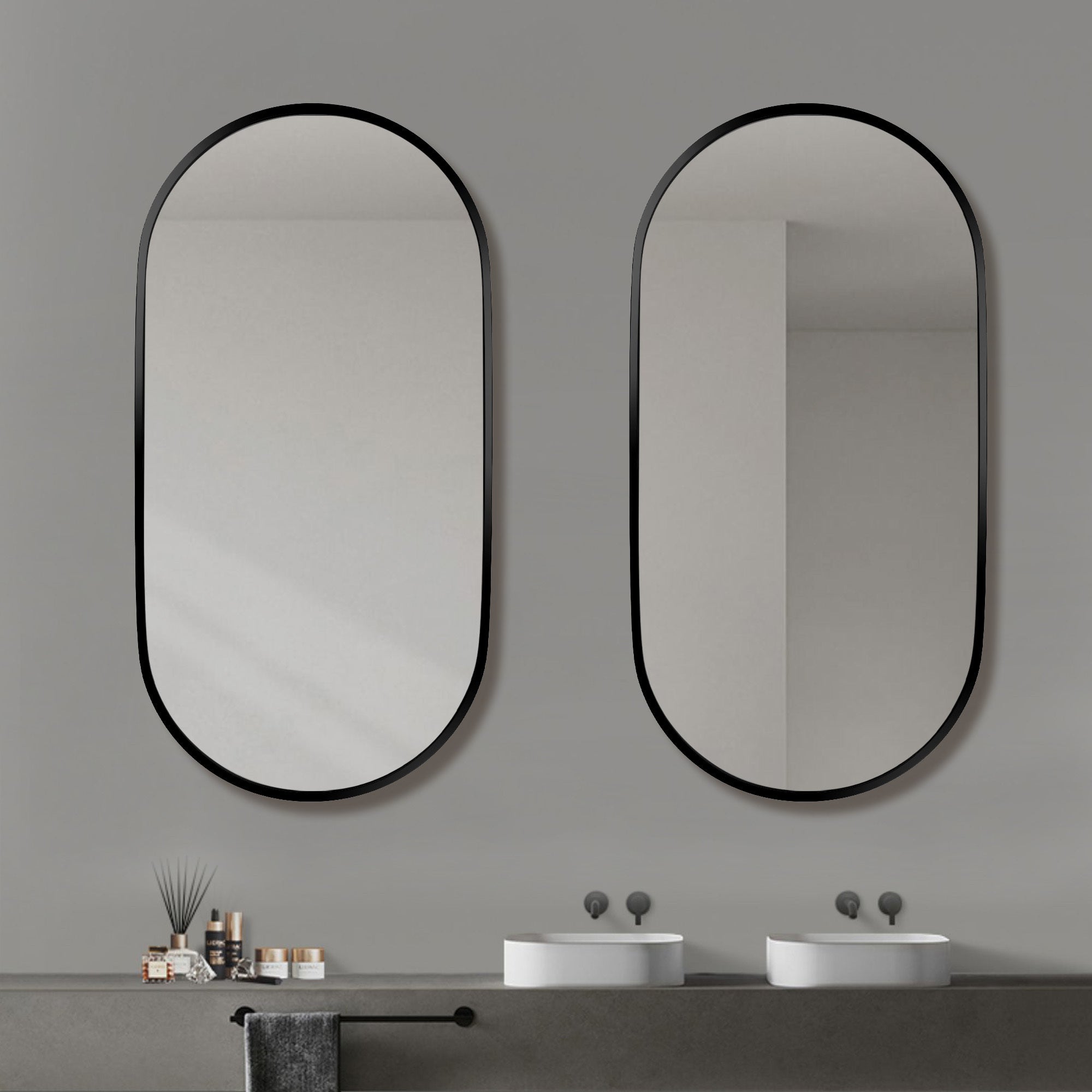 MAICOSY Oval Wall Mounted Mirror Black Metal Vanity Mirrors Hanging 36"x18"