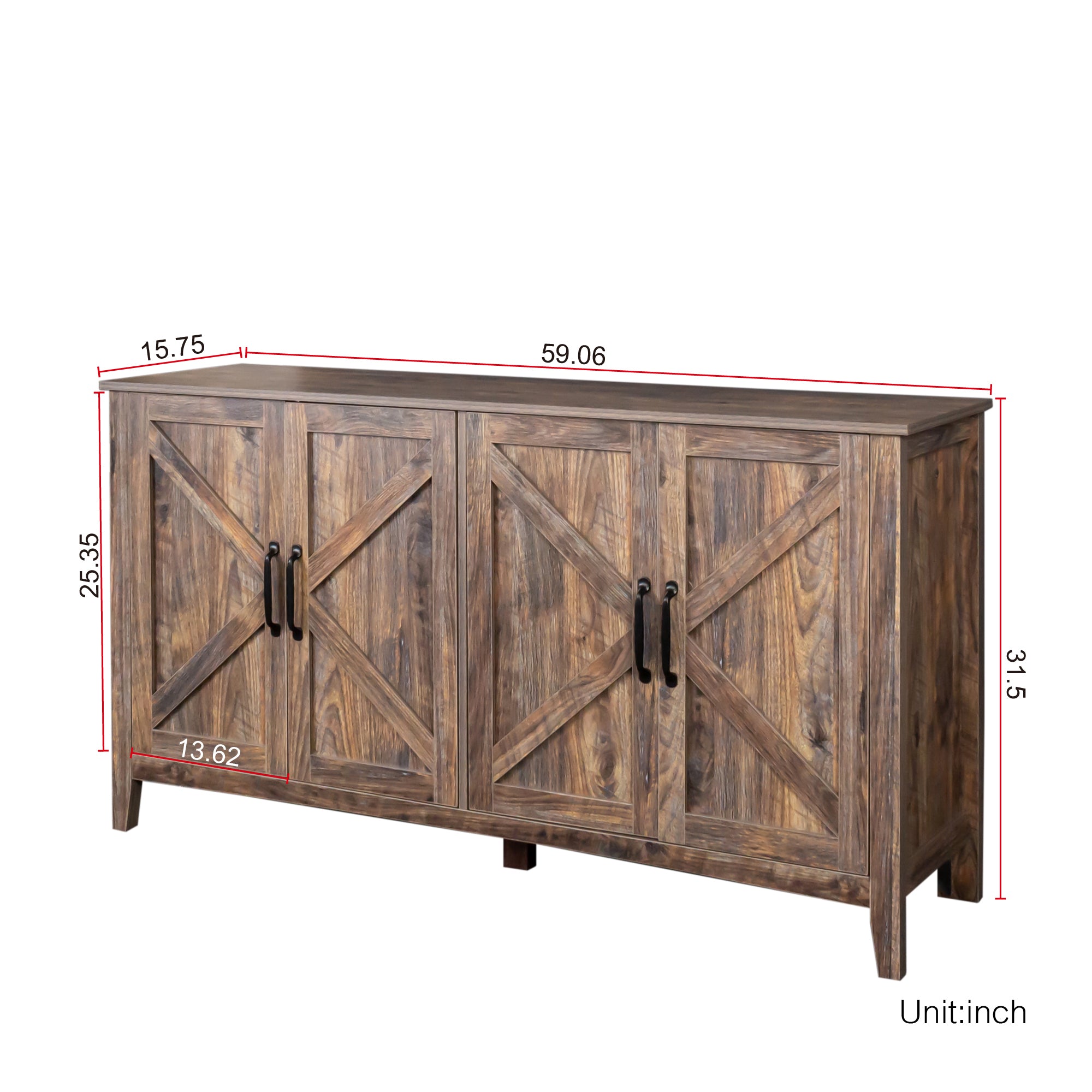 Espresso Cabinet with 4 Doors and 4 open shelves