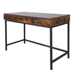 Industrial Grained Wooden Computer Desk with 2 Drawers - Brown and Black