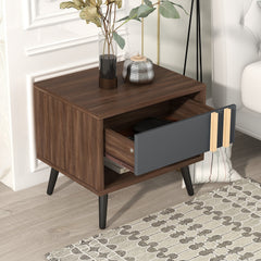 Wooden Nightstand  End Table for Bedroom - Gray+Walnut