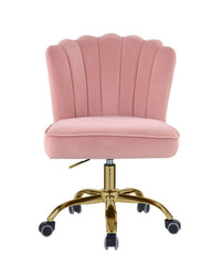 Modern Flower Style Office Chair - Rose Quartz Velvet & Gold Finish