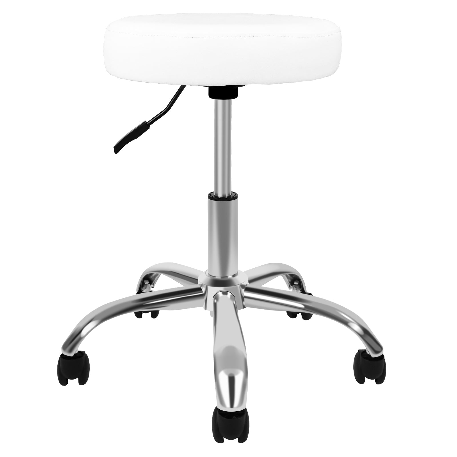 Round Stool Chair with Wheels Height Adjustable - White