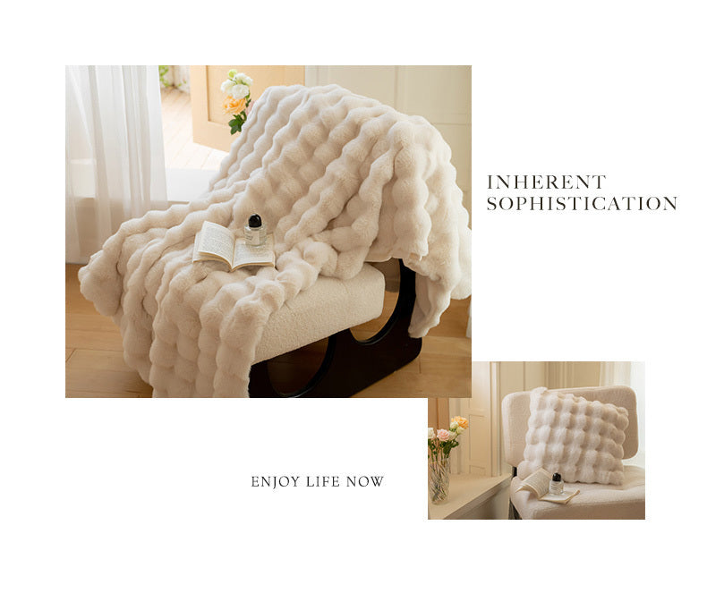 Large Cream Throw Blanket for Couch and for Bed, Soft and Cozy - Faux Fur Gloss White