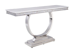 Zander Sofa Table, White Printed Faux Marble & Mirrored Silver Finish