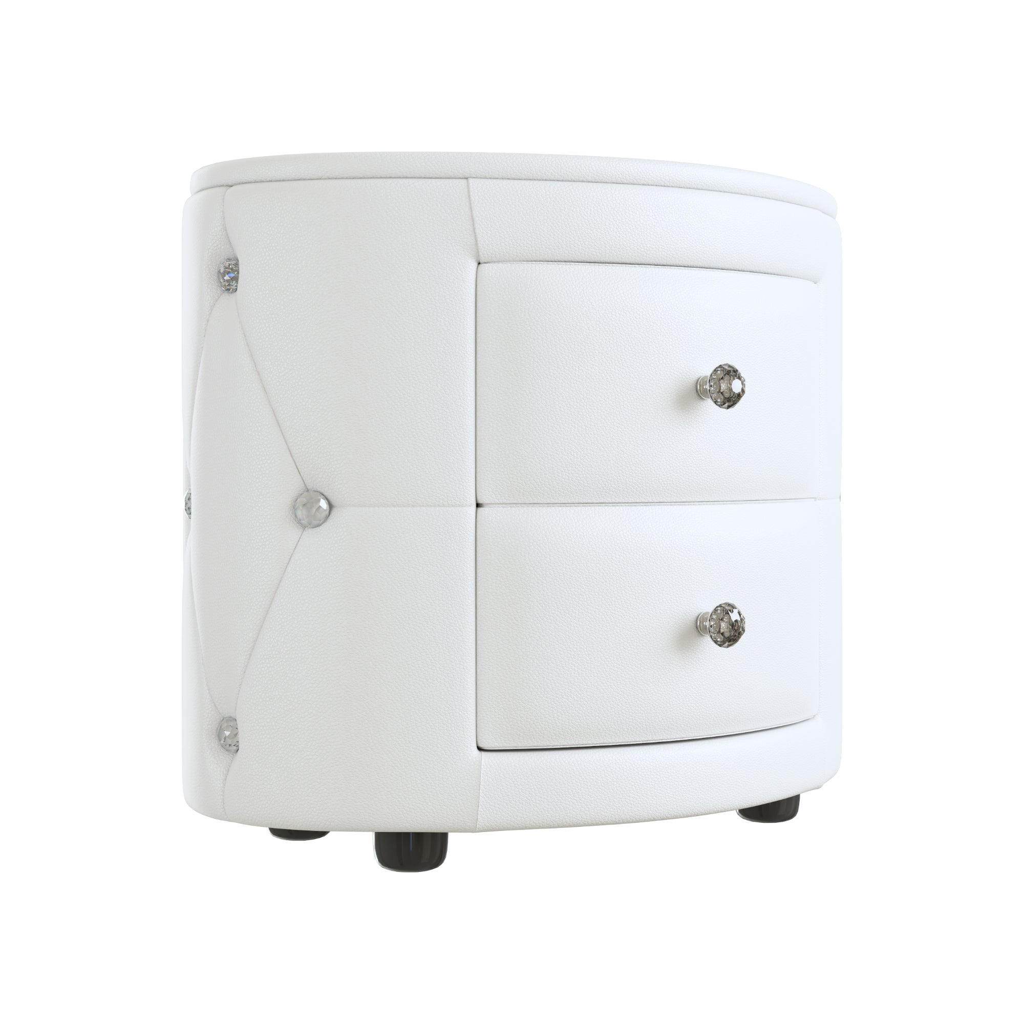 Elegant PU Nightstand with 2 Drawers and Crystal Handle, Fully Assembled Except Legs & Handles, Storage Bedside Table - White