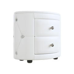 Elegant PU Nightstand with 2 Drawers and Crystal Handle, Fully Assembled Except Legs & Handles, Storage Bedside Table - White