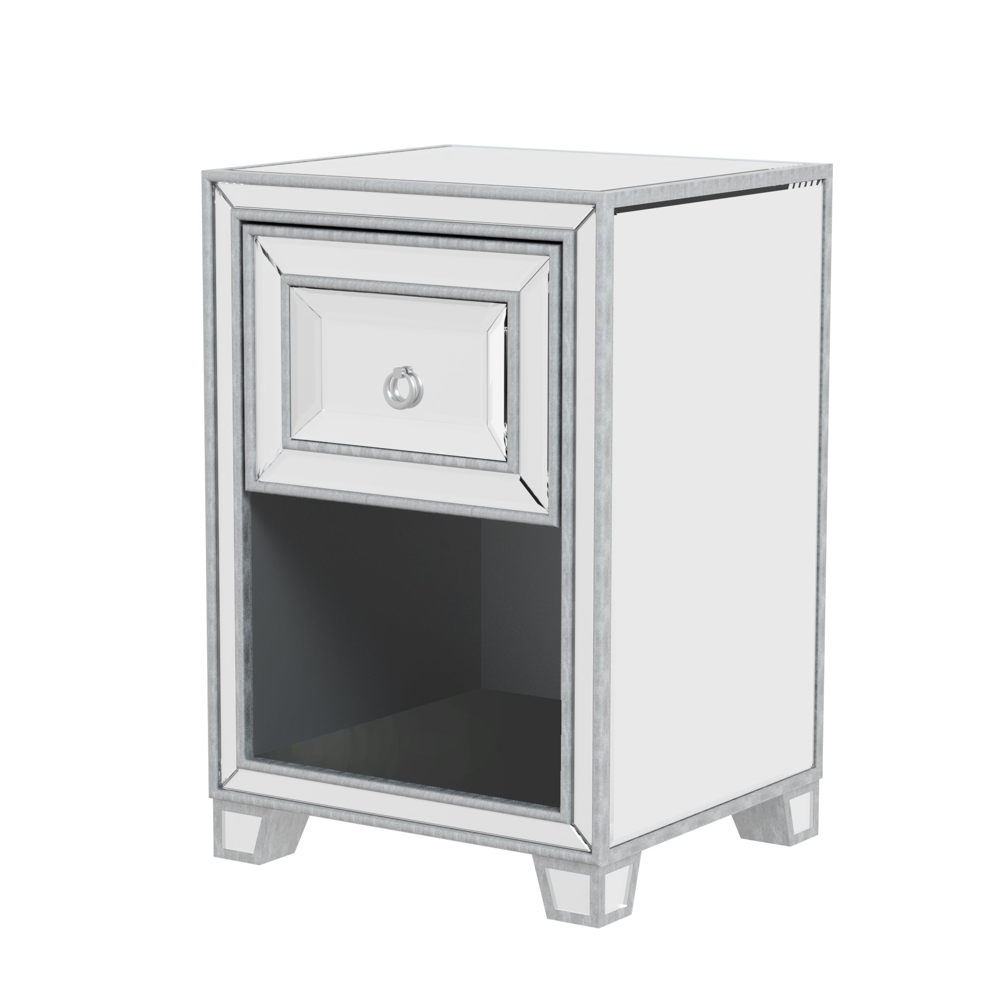Mirrored Nightstand, Antique Painted End Table, Mini Nightstand - Silver Glass