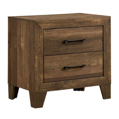 Walnut Rustic Nightstand Faux Wood Veneer Wide Black Drawer