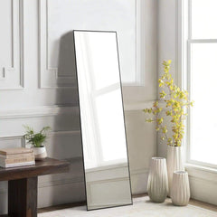 Wall Mirror with Stand Aluminum Alloy Thin Frame 21''x64'' - Black-rect