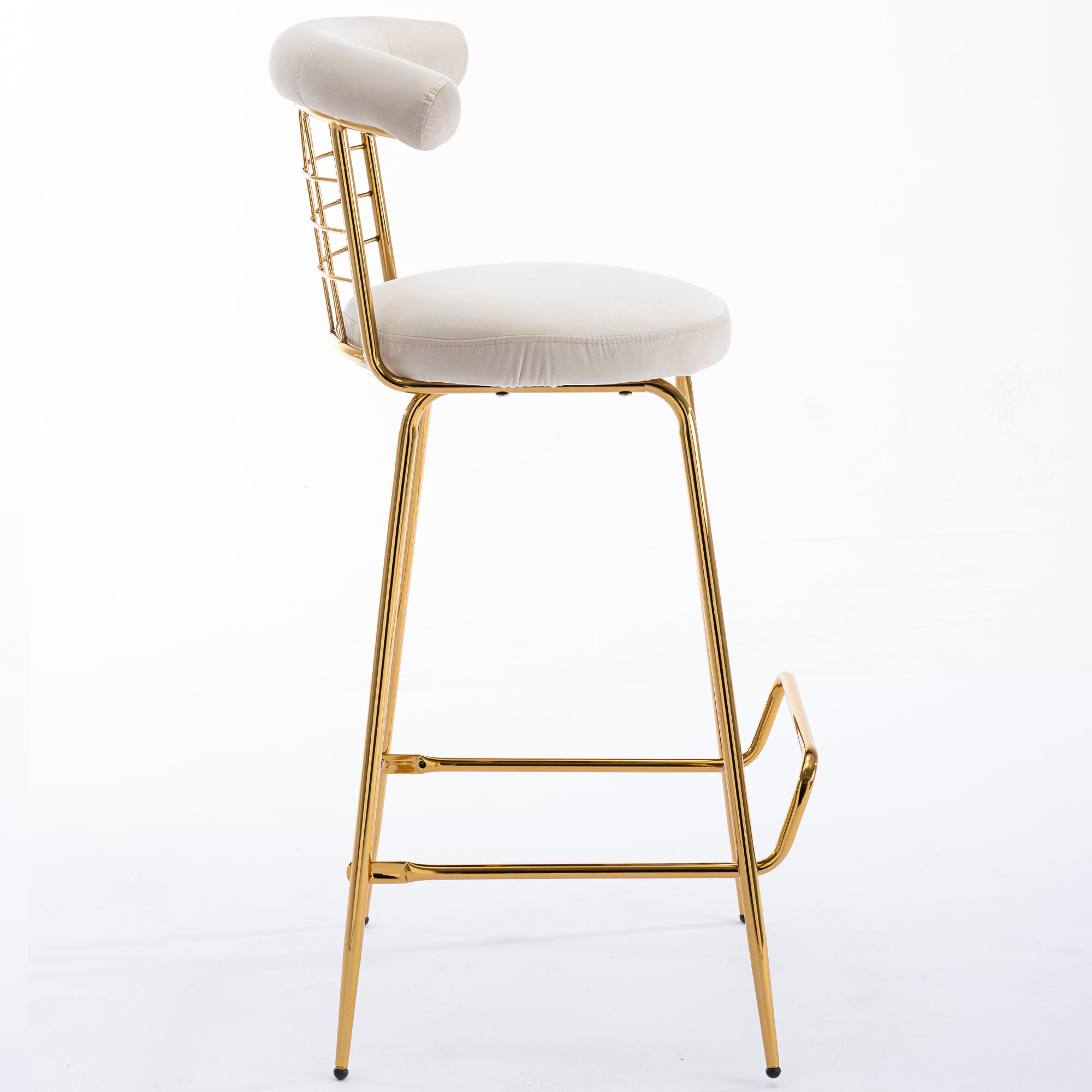 Luxury Velvet High Bar Stool with Metal Legs and Soft Back with Metal Legs (Set of 2) -Beige