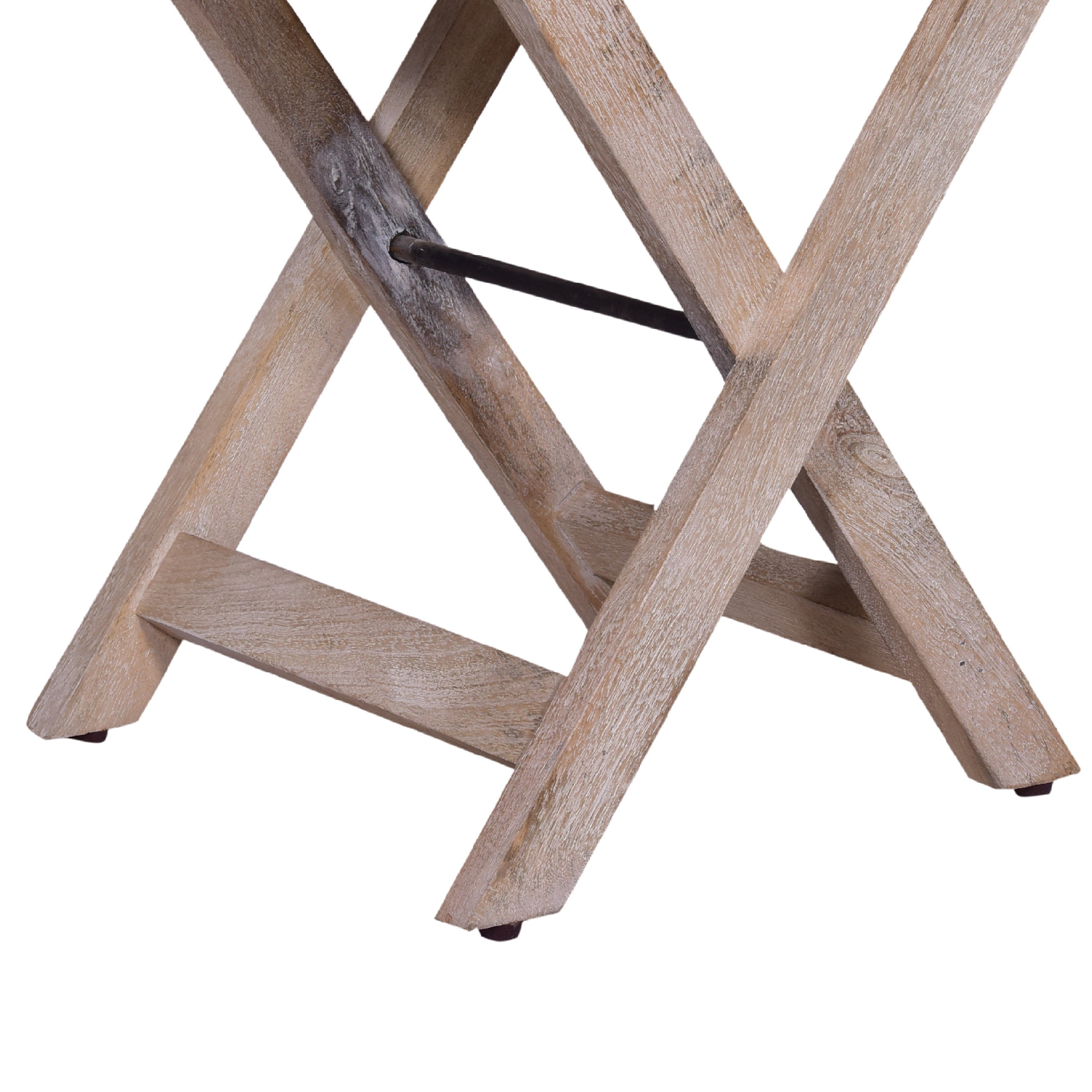 22 Inch Farmhouse Square Tray Top End Table, Mango Wood, X Shape Foldable Frame - Washed White/Natural