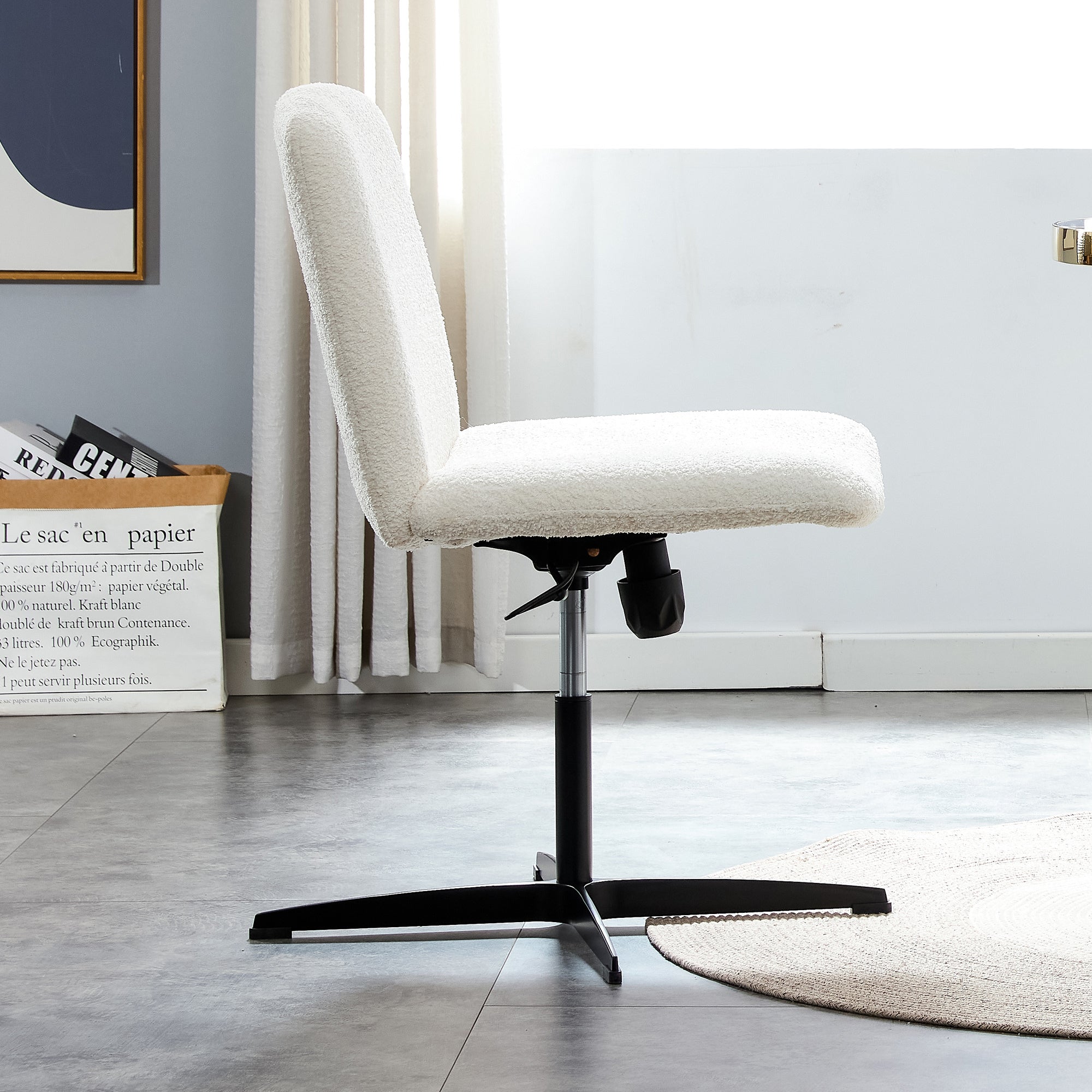 MAICOSY Swivel Home Office Desk Chairs Armless Adjustable 360 Velvet White Chair