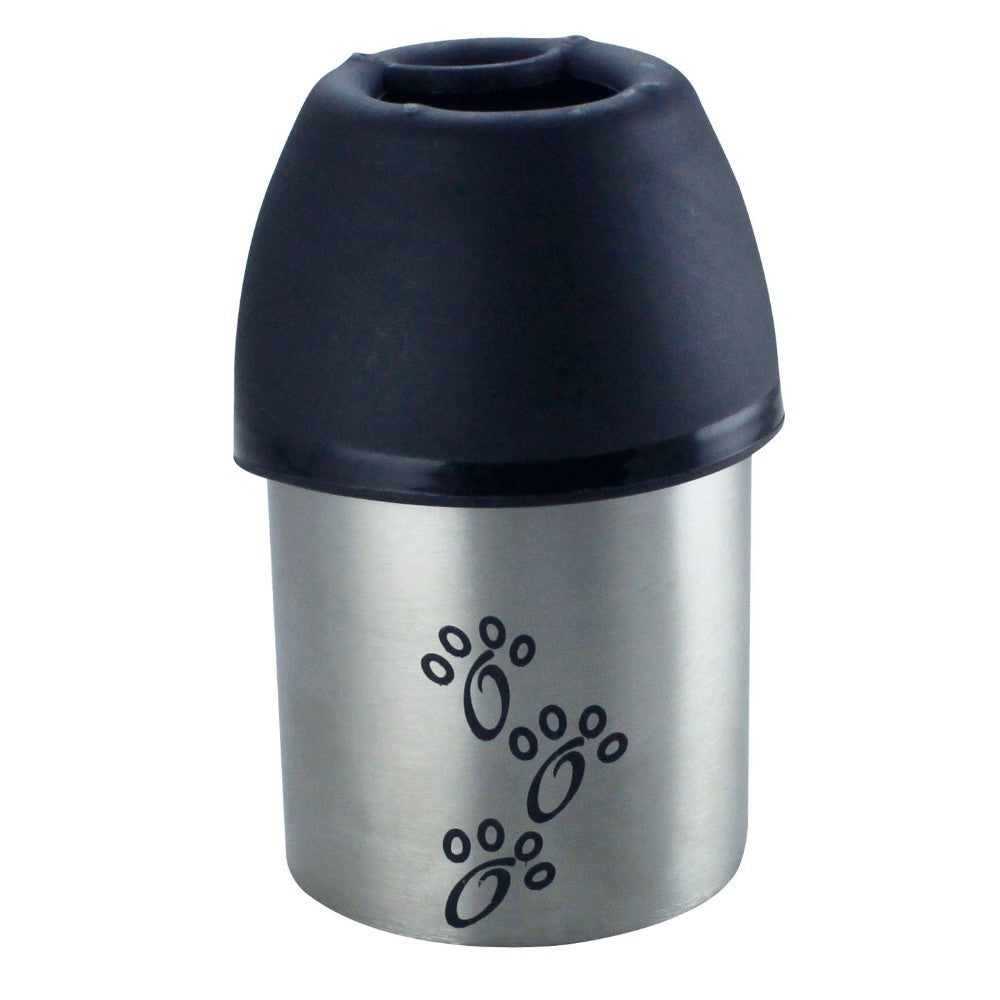 Plastic Fin Cap Pet Travel Water Bottle in Stainless Steel, Small - Silver and Black
