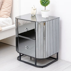 Mirrored Nightstand, Grey End Table - Black Iron Frame