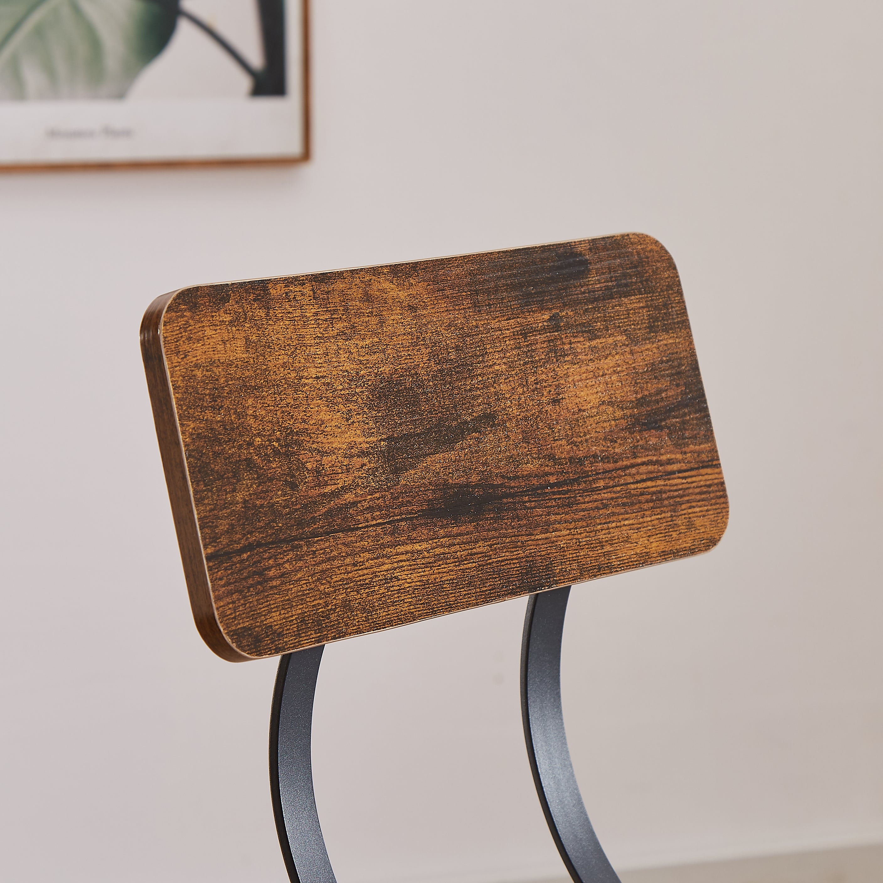 High Bar Stool With Backrest PU Soft Seat Cushion and Footrest (Set of 2) - Rustic Brown