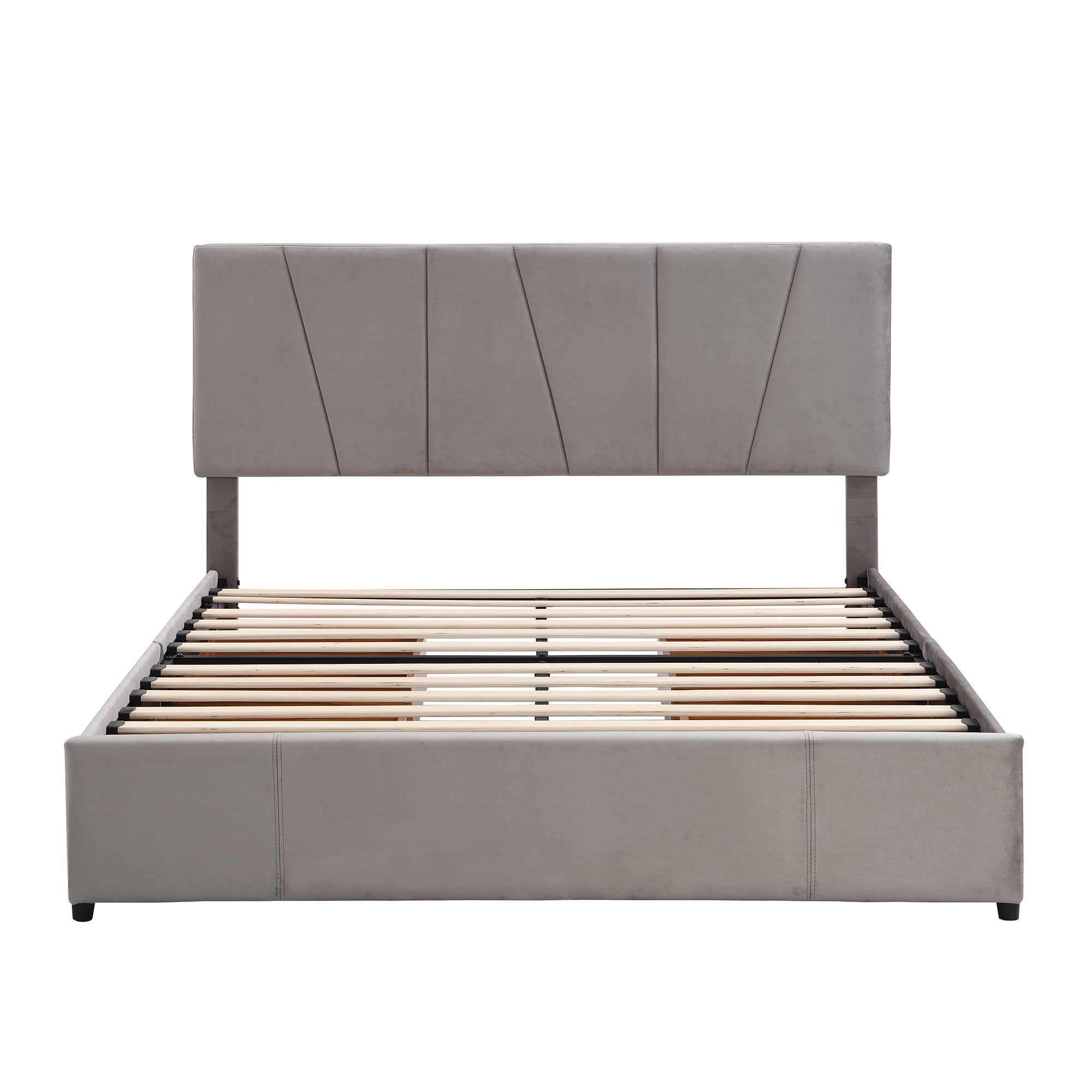 Queen Size Upholstery Platform Bed with Four Drawers on Two Sides,Adjustable Headboard - Grey