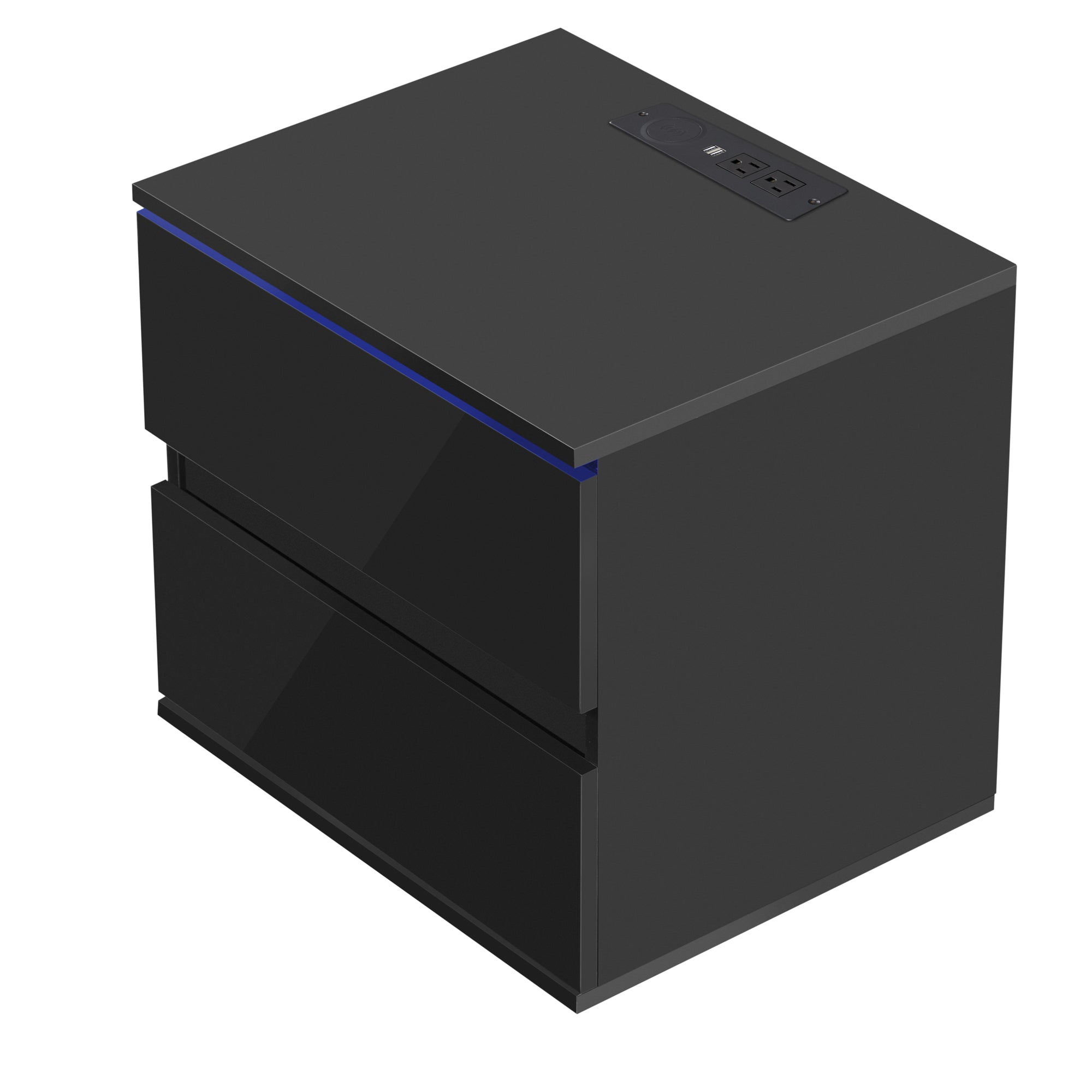 Nightstand with 2 Drawers, USB Charging Ports, Wireless Charging and Remote Control LED Light - Black