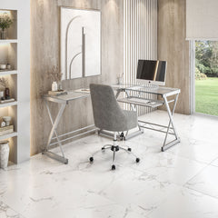 L-Shaped Tempered Glass Desk 