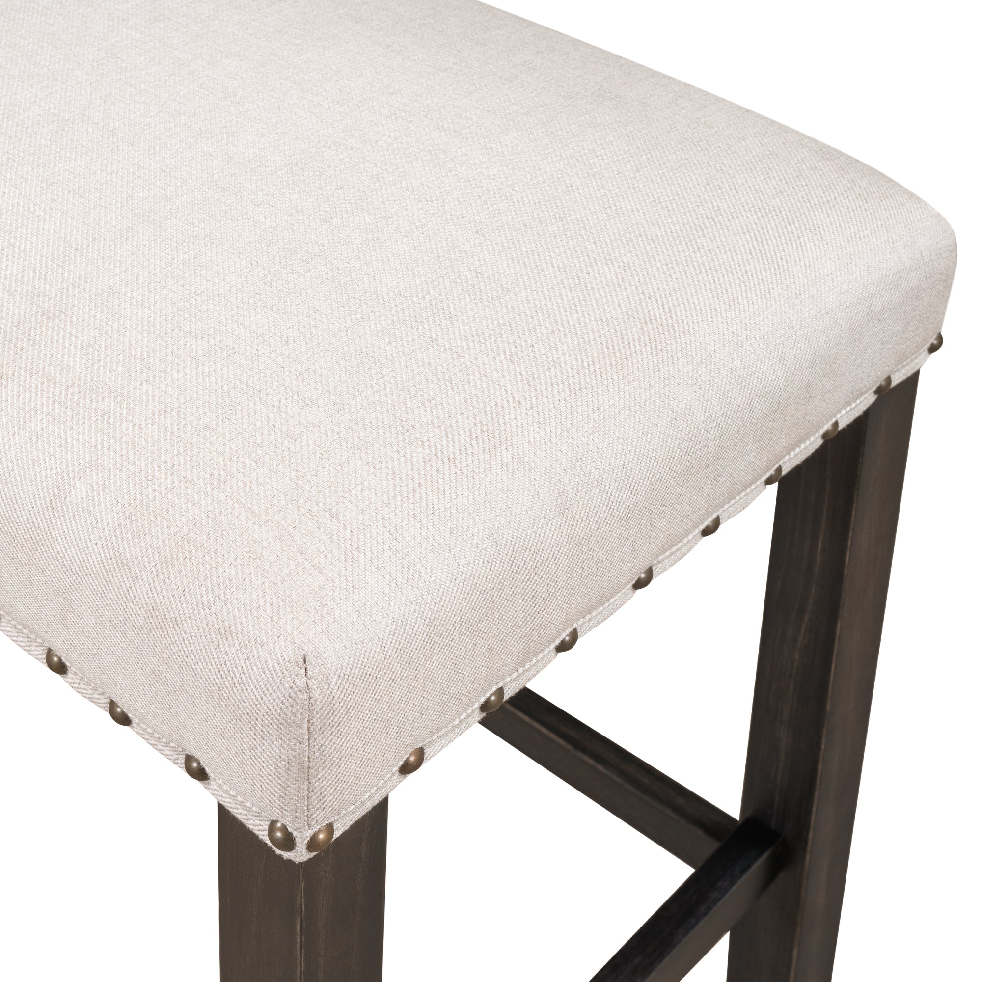 Rustic Wooden Counter Height Upholstered Dining Chairs (Set of 2) - Espresso+ Beige