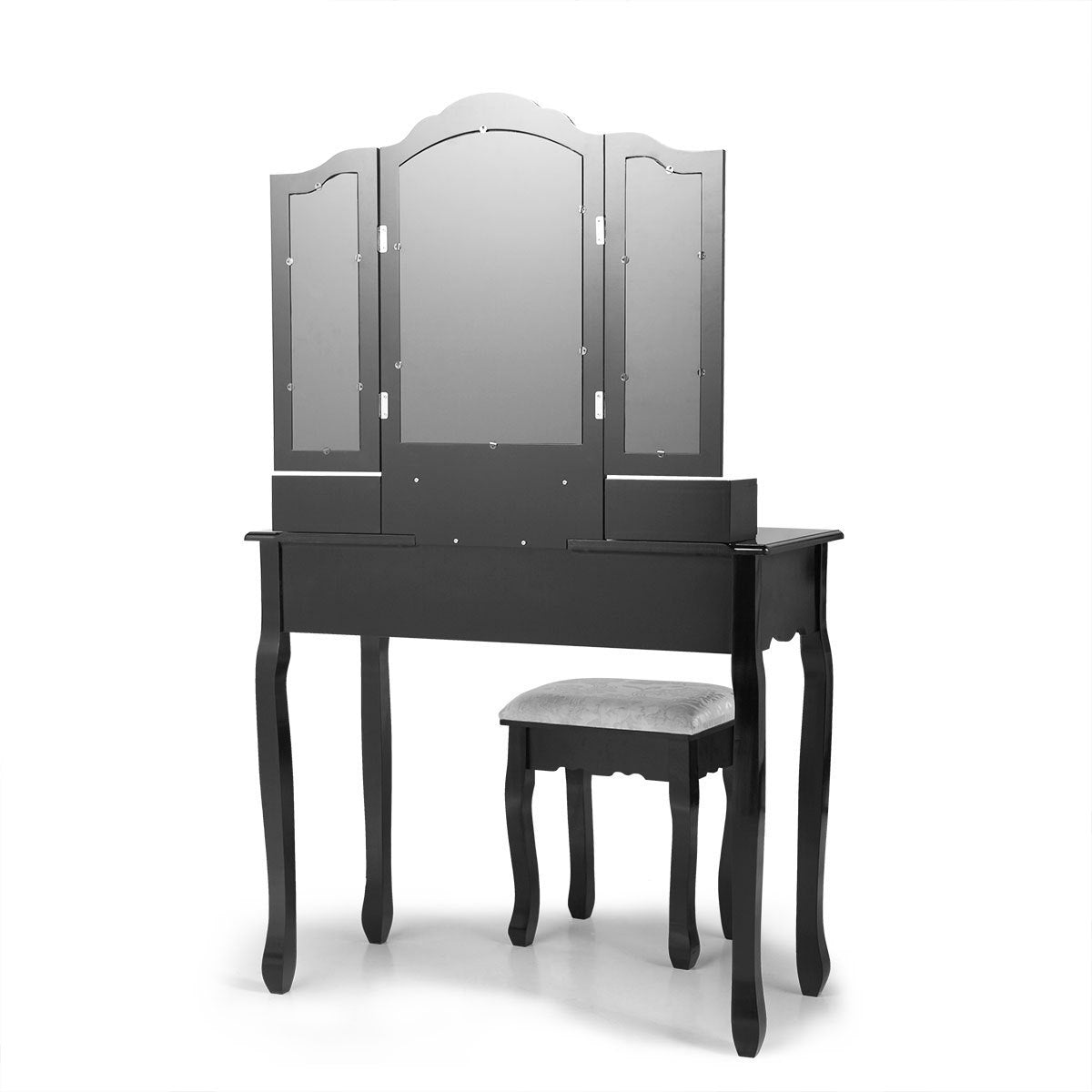 Makeup Vanity Table with Mirror, Wooden Dresser With Stool & 4 Drawers