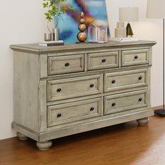 Solid Wood Seven-Drawer Dresser for Nursery, Kid’s Room, Bedroom - Stone Gray