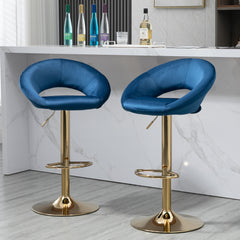 Modern Swivel Bar Stools Adjustable (Set of 2) - Blue Velvet