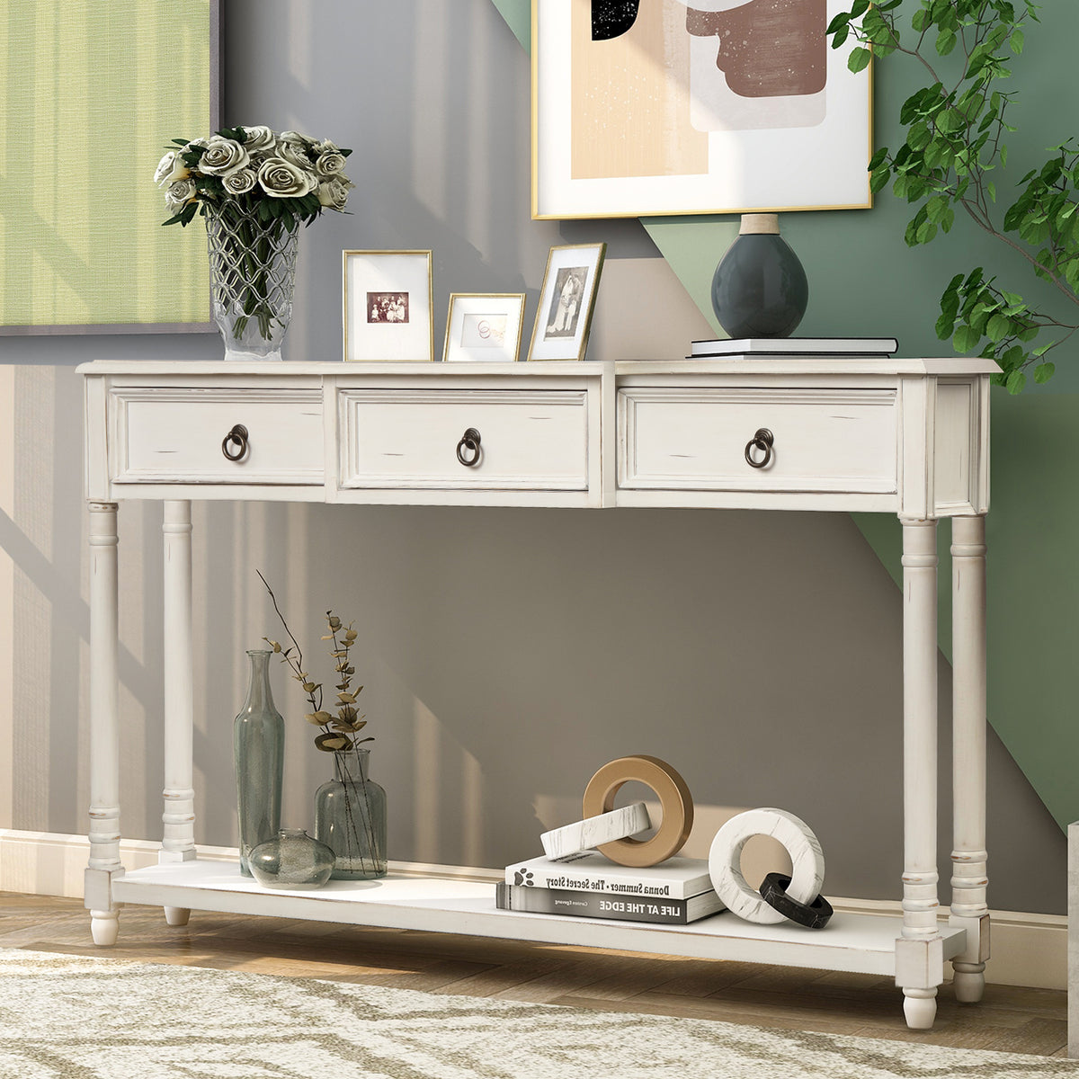 Entryway console table with drawers