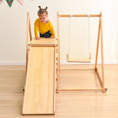 Wooden Swing and Slide Set Indoor Foldable Climbing Playground Play set for Kids/Toddlers