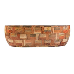 42 Inch Mango Wood Oval Canoe Shape Coffee Table - Weathered Brown