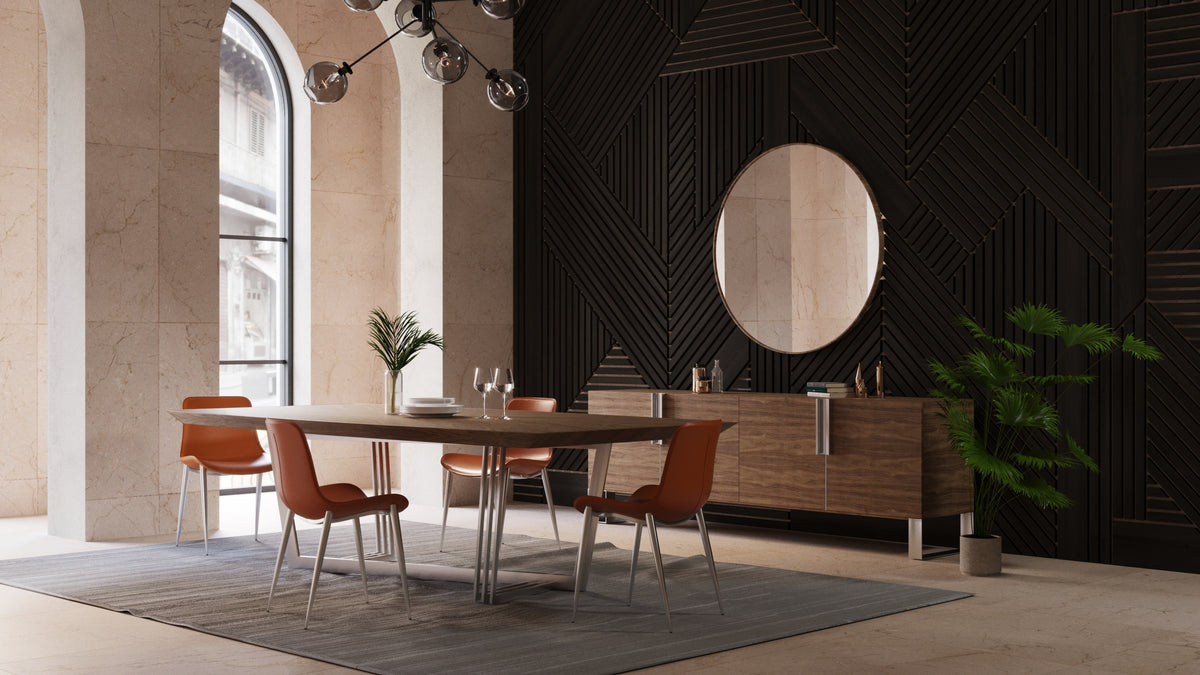 Modern Walnut & Stainless Steel Buffet