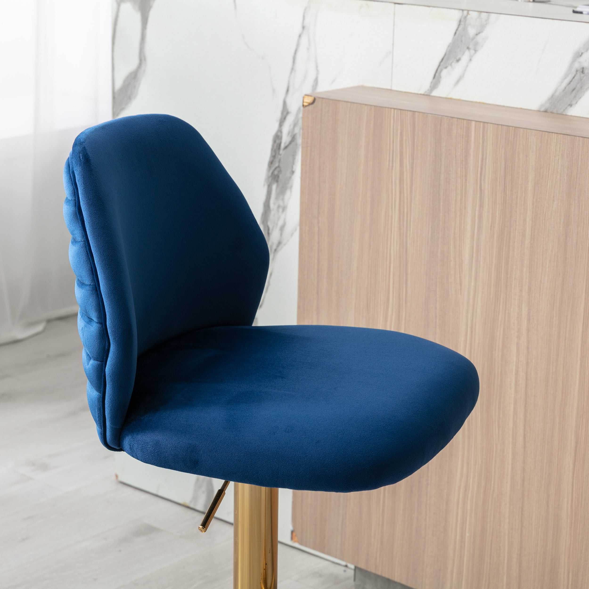 Modern Swivel Bar Stools Chair Adjustable (Set of 2) - Chrome Golden Base/ Navy Blue