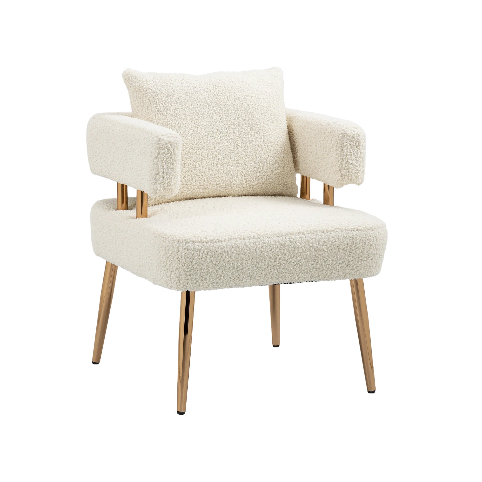 Accent Chair with Golden Feet - White Teddy