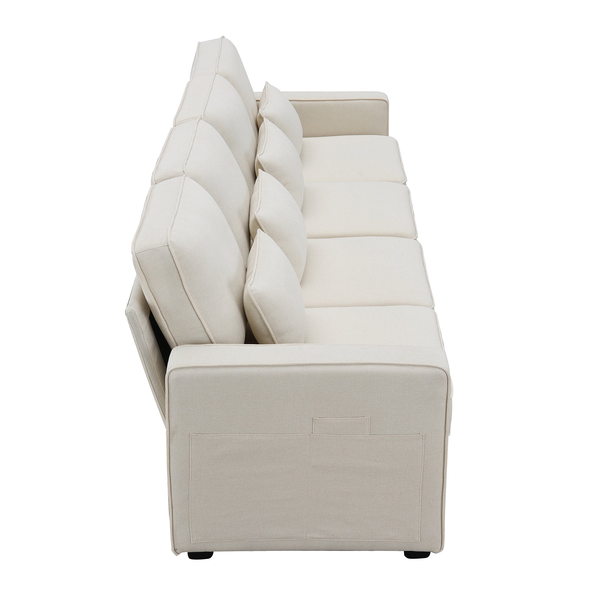104" 4-Seater Modern Linen Fabric Sofa with Armrest Pockets and 4 Pillows,Minimalist Style Couch - Beige