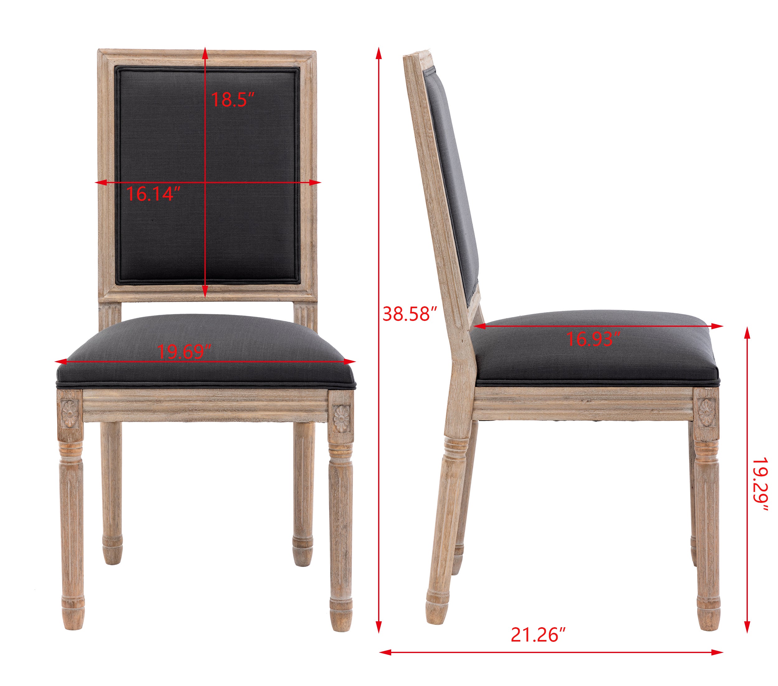 French Style Antique Painting Linen Back Dining Chair (Set of 2) - Grey
