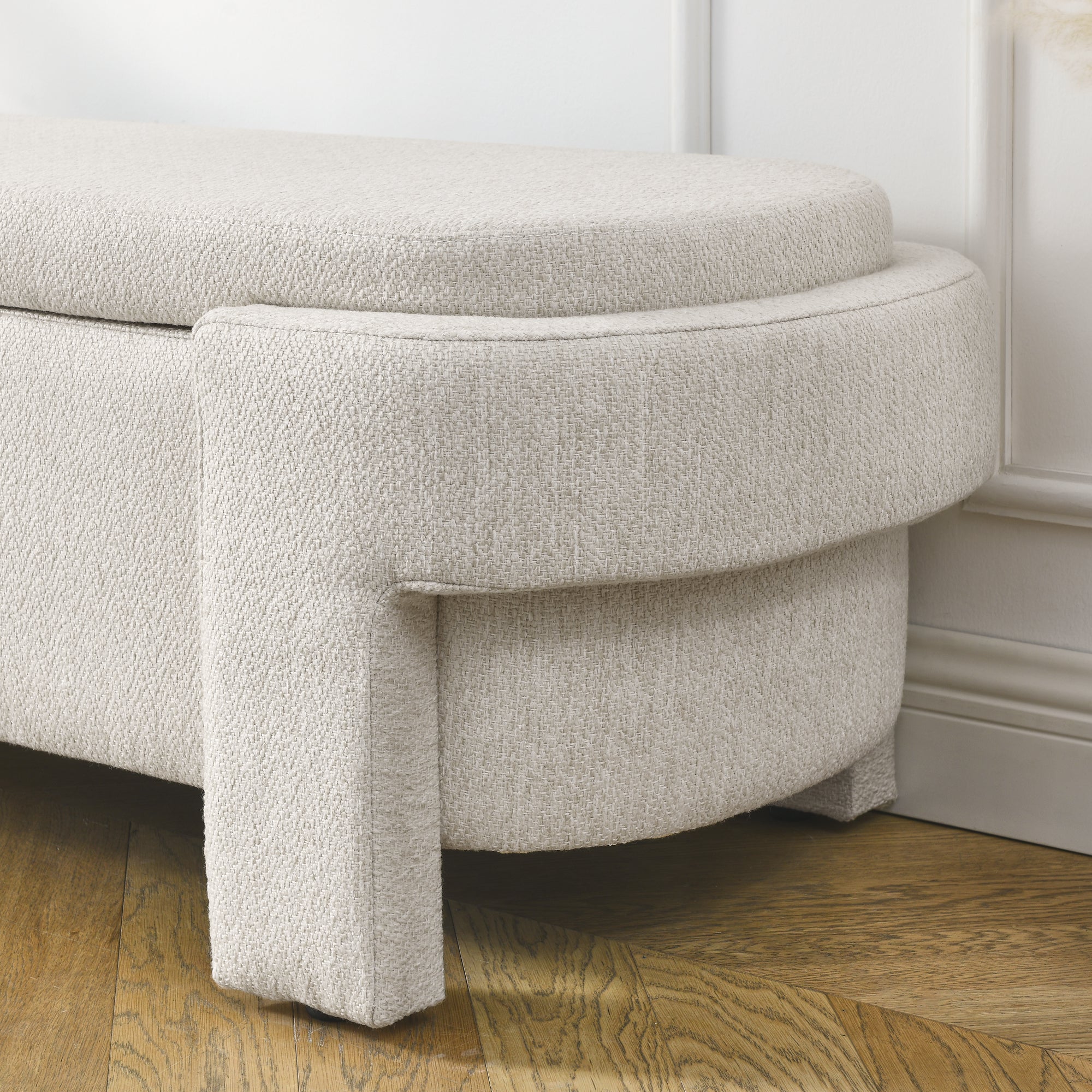 Linen Fabric Upholstered Bench with Large Storage Space - Beige
