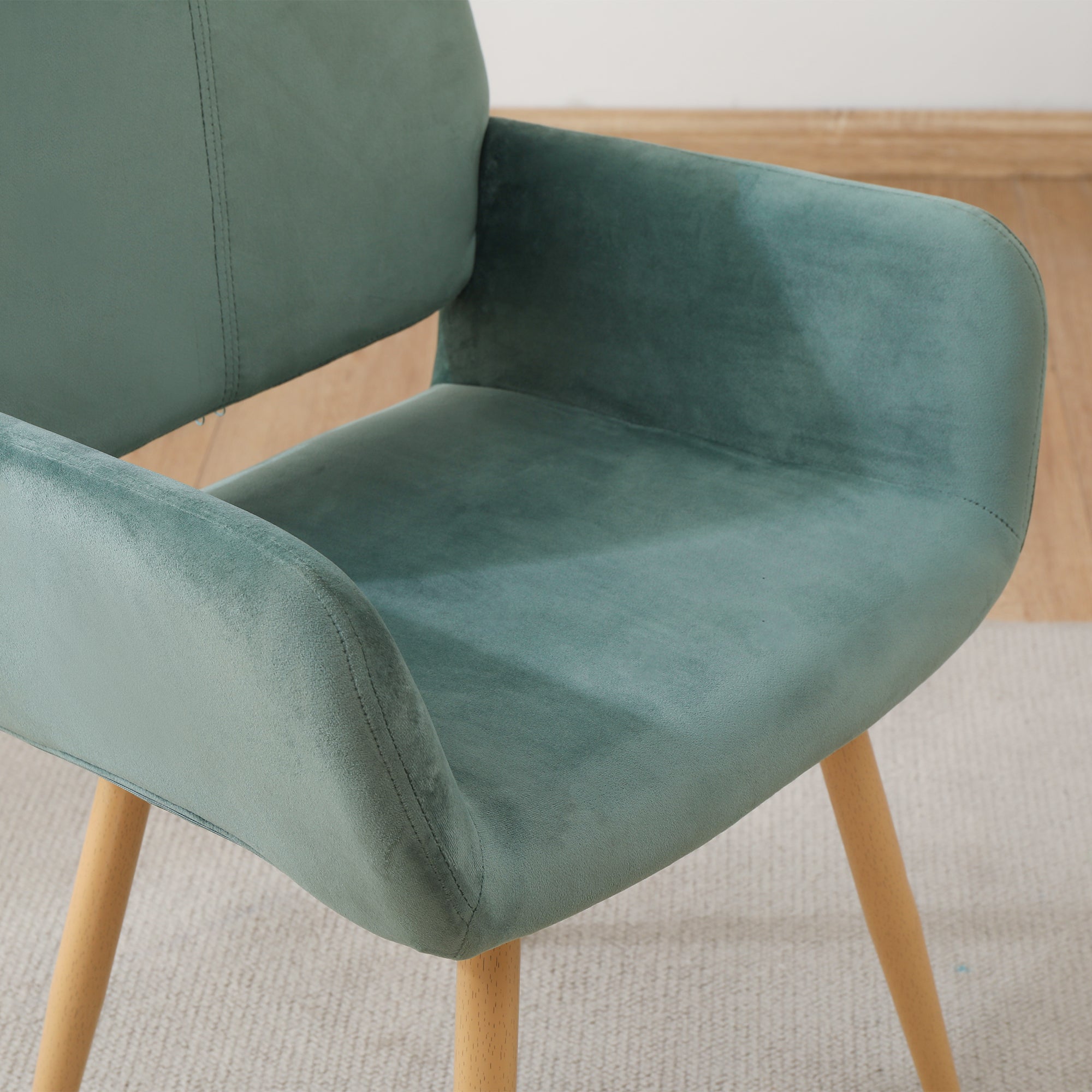Velvet Dining Chair with Metal Leg - Green + Beech Wooden Printing Leg