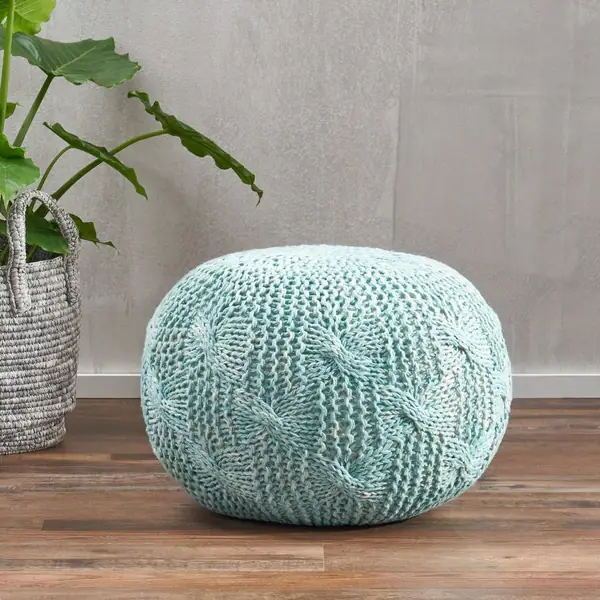 Handcrafted Modern Fabric Weave Pouf - Aqua Blue