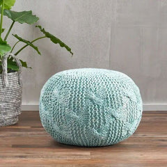 Handcrafted Modern Fabric Weave Pouf - Aqua Blue