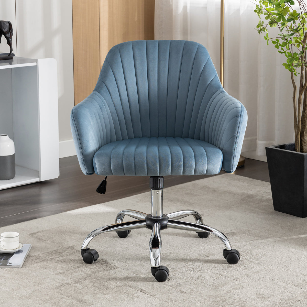 Modern Home Office Leisure Chair with Adjustable Velvet Height - Light Blue