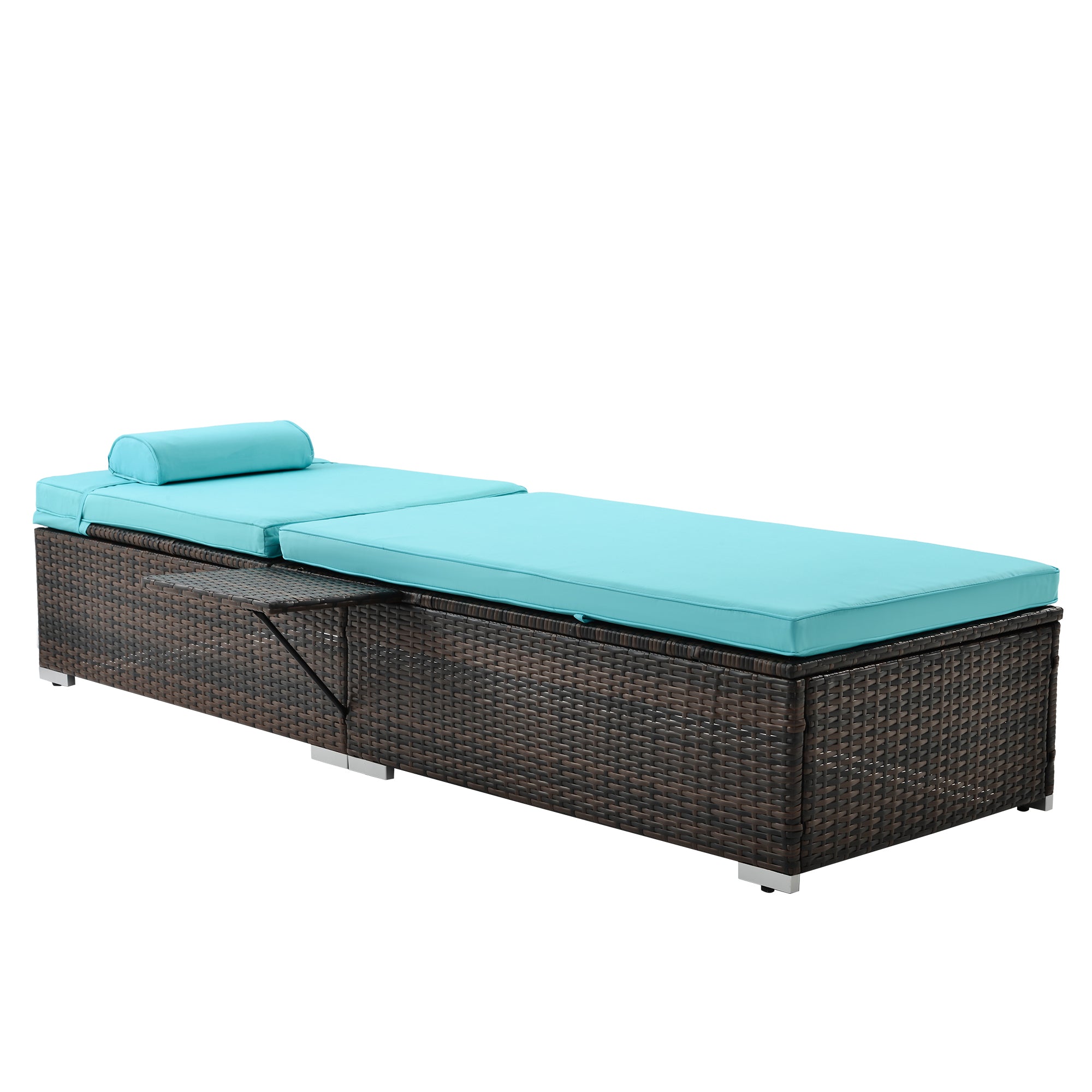 Outdoor PE Wicker Chaise Lounge - 2 Piece patio lounge chair; chaise lounge; lazy boy recliner;outdoor lounge chairs set of 2 beach chairs; recliner chair with side table  (Same as W213S00038)