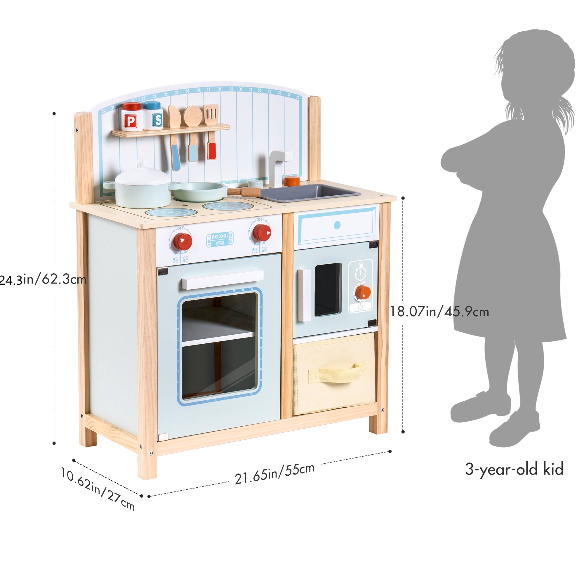 Modern Classic Wooden Pretend Play Kitchen Set for Kids Toddlers