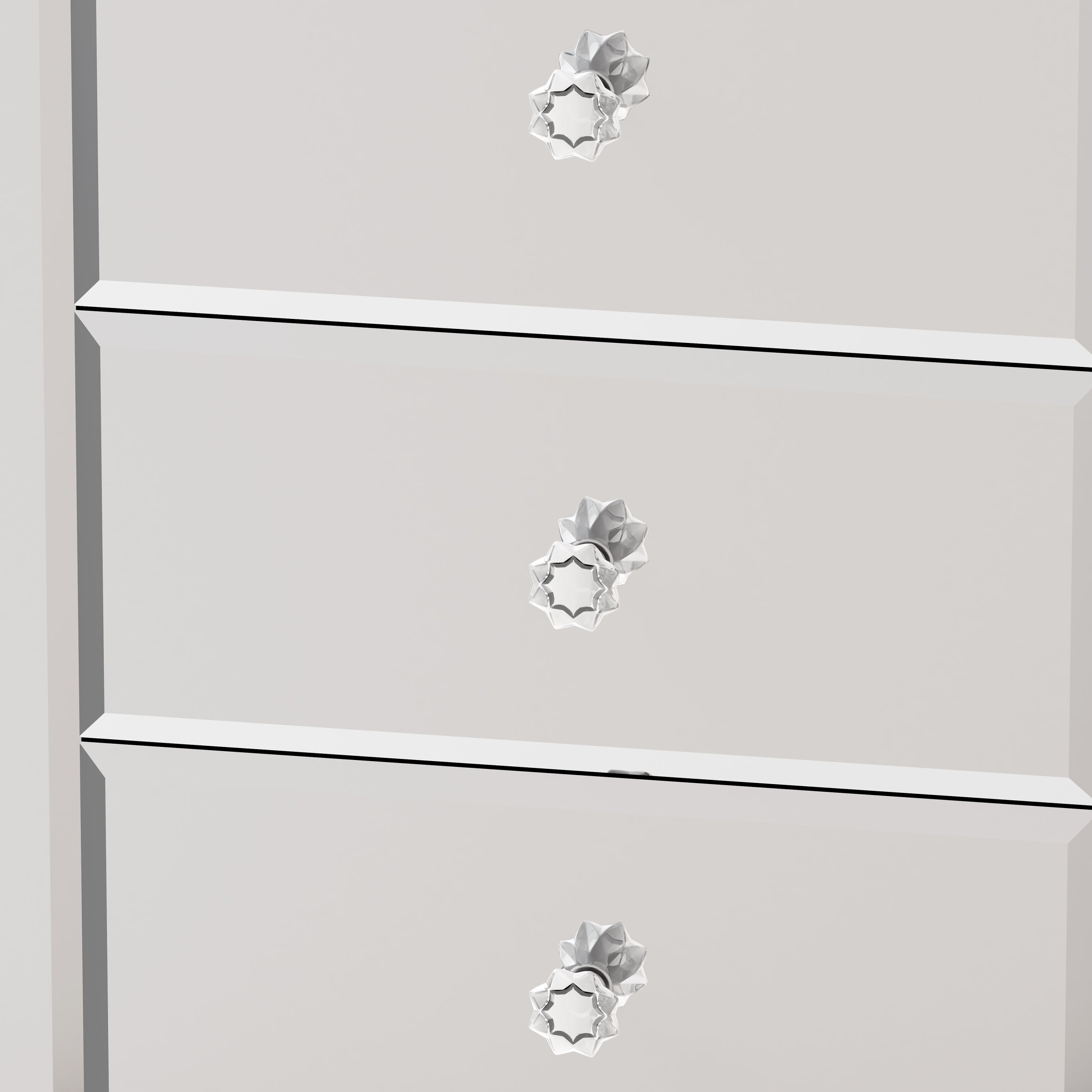 Modern Mirrored Nightstand with Drawers - Silver Glass