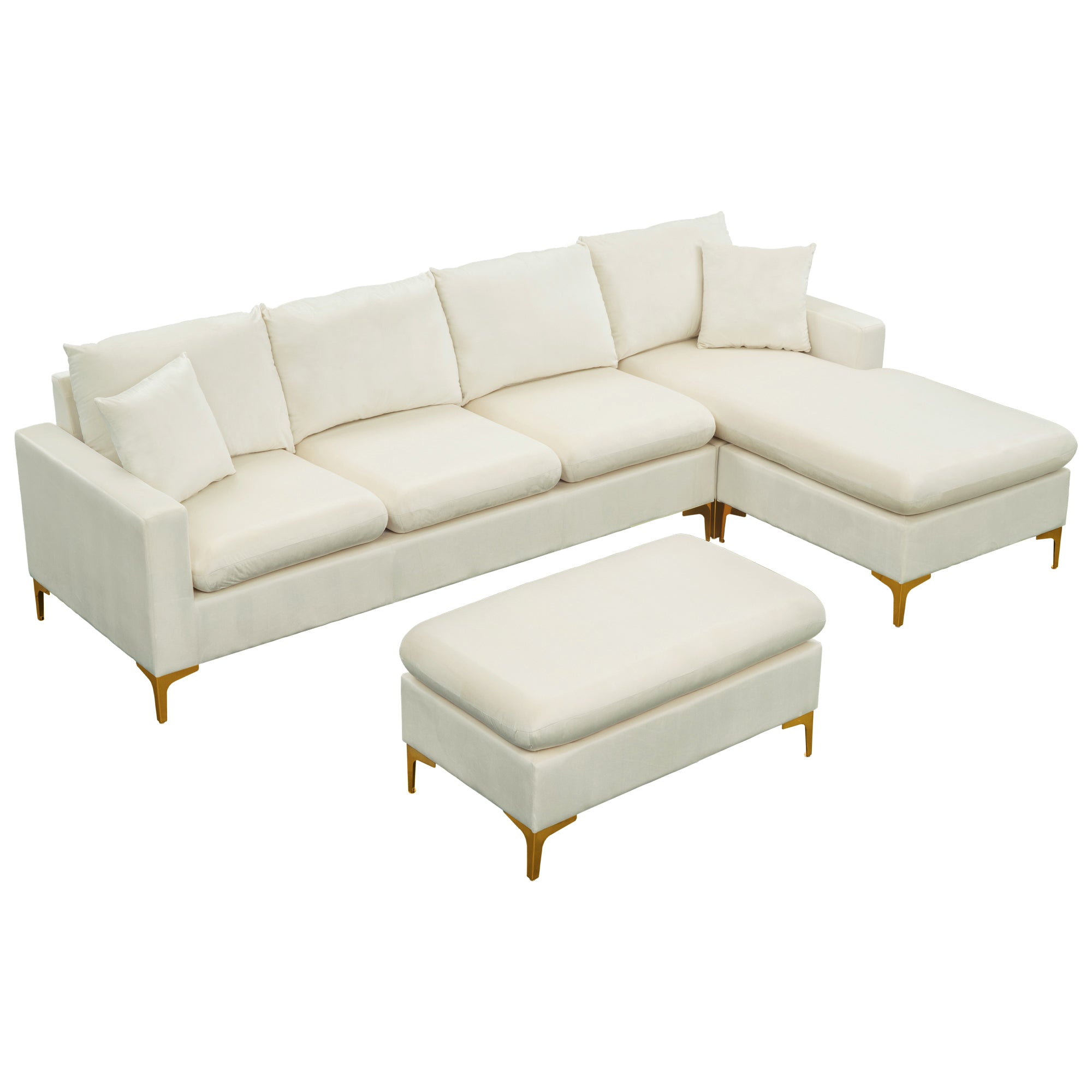 Sectional Sofa Bed Couches Chaise Ottoman Pillows, Cream White