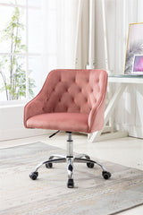 Modern Velvet Swivel Chair with Silver Feet - Pink